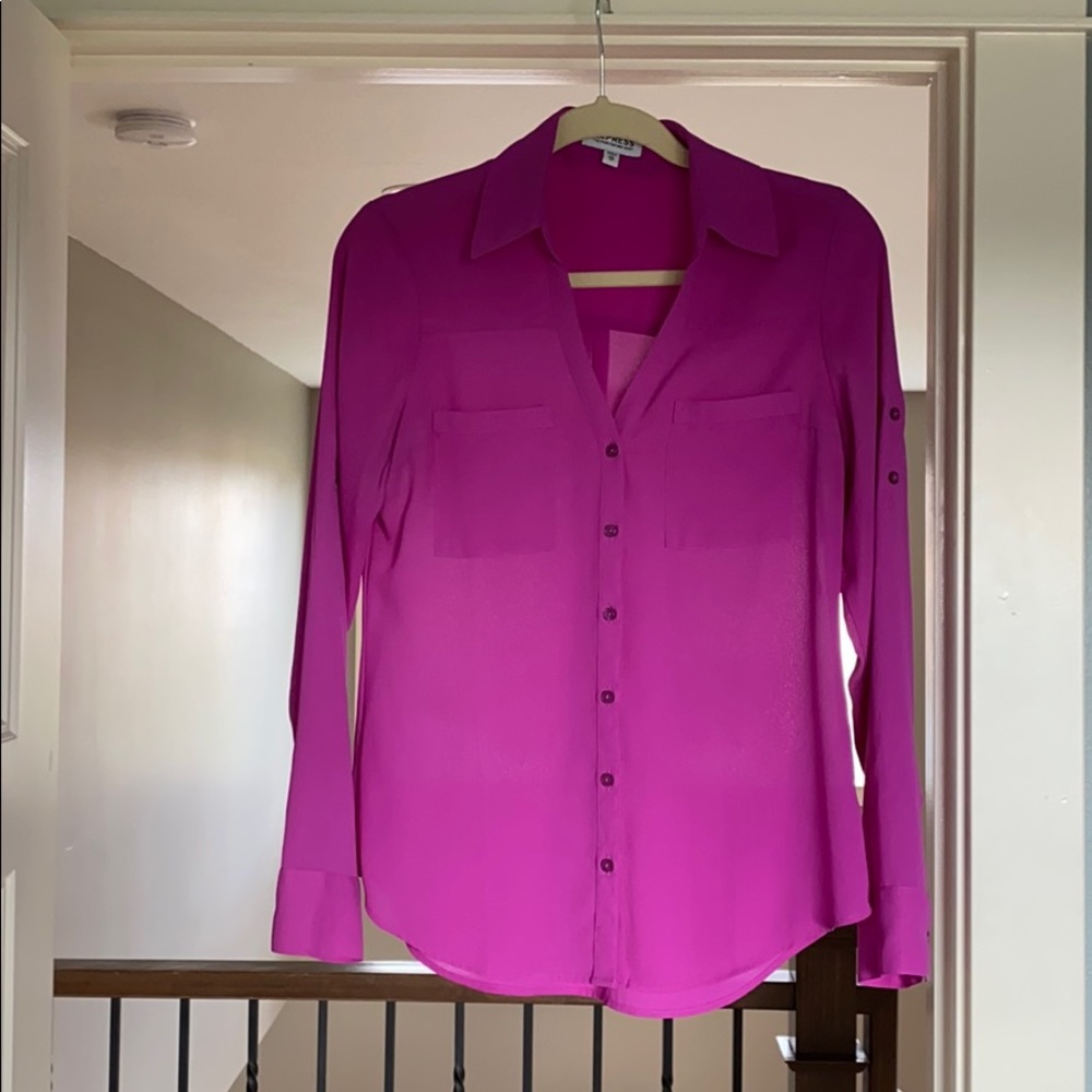 Express Purple Pink Portfolio Button Down Top